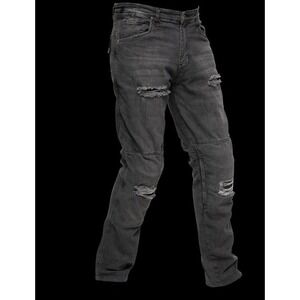 Raven Pants w/ Kevlar Motorbike XXL Black Revolt Ripped Gear Denim No Knee‎ Pads